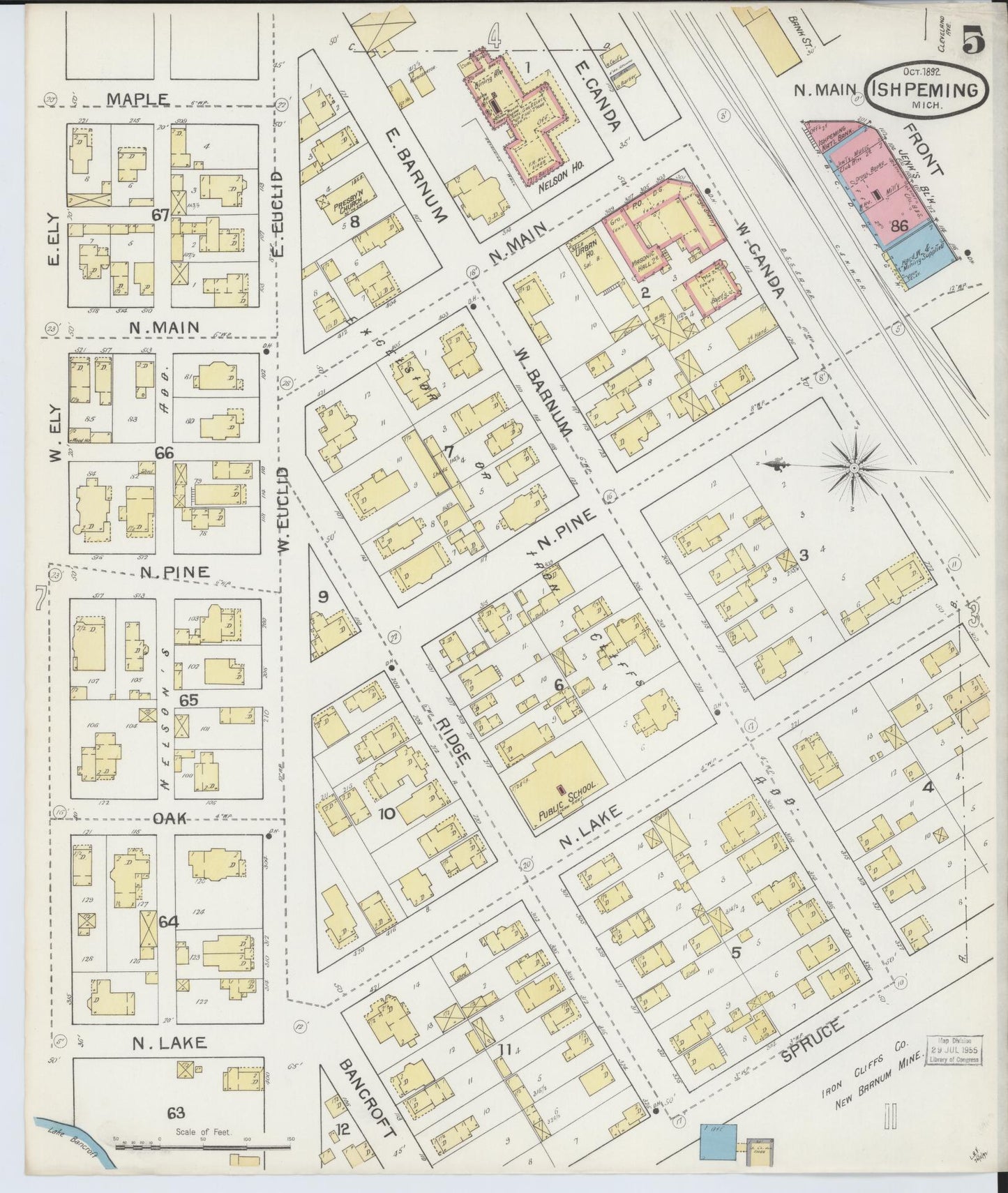 Sanborn Fire Insurance Map from Ishpeming, Marquette County, Michigan (1892), Sheet #0005 - Historic Sanborn Fire Insurance Map Print, vintage old map wall art, antique decor, genealogy gift, Michigan Michigan map