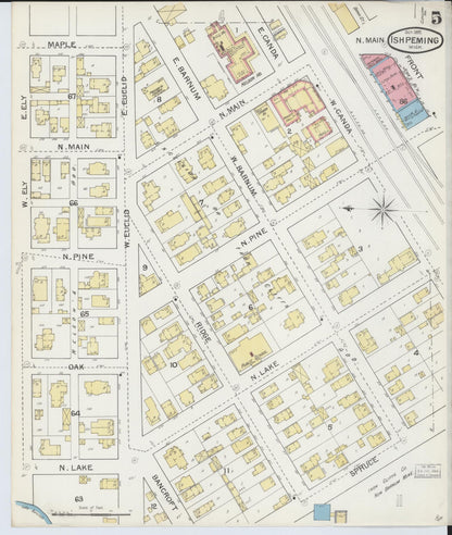 Sanborn Fire Insurance Map from Ishpeming, Marquette County, Michigan (1892), Sheet #0005 - Historic Sanborn Fire Insurance Map Print, vintage old map wall art, antique decor, genealogy gift, Michigan Michigan map