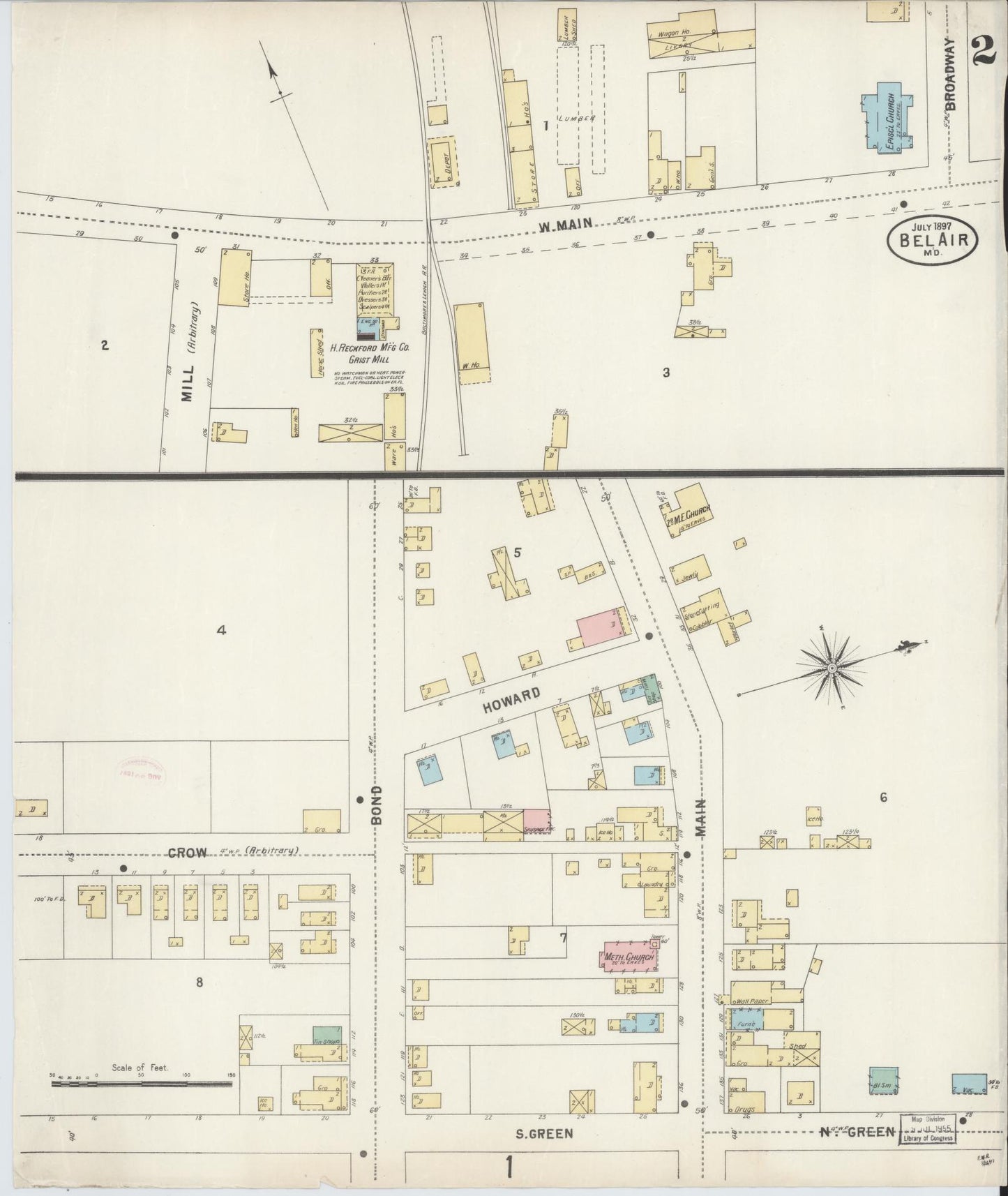 Sanborn Fire Insurance Map from Bel Air, Harford County, Maryland (1897), Sheet #0002 - Historic Sanborn Fire Insurance Map Print, vintage old map wall art, antique decor, genealogy gift, Maryland Maryland map