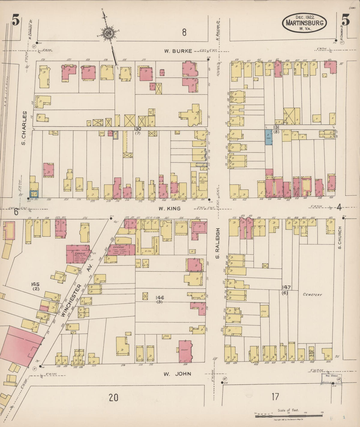 Sanborn Fire Insurance Map from Martinsburg, Berkeley County, West Virginia (1922), Sheet #0005 - Complete Map Set gallery image, historic Sanborn map, vintage wall art, West Virginia West Virginia