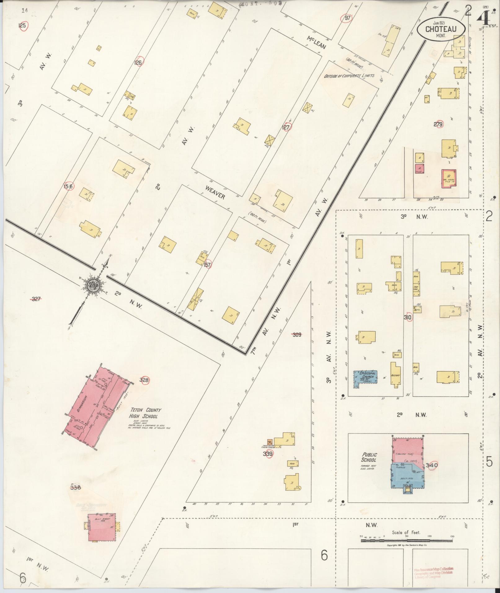 Sanborn Fire Insurance Map from Choteau, Teton County, Montana (1943), Sheet #0004 - Historic Sanborn Fire Insurance Map Print, vintage old map wall art, antique decor, genealogy gift, Montana Montana map