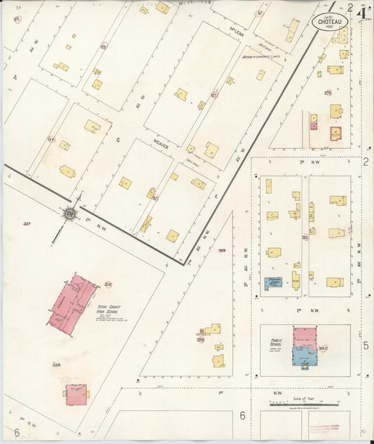 Sanborn Fire Insurance Map from Choteau, Teton County, Montana (1943), Sheet #0004 - Historic Sanborn Fire Insurance Map Print, vintage old map wall art, antique decor, genealogy gift, Montana Montana map