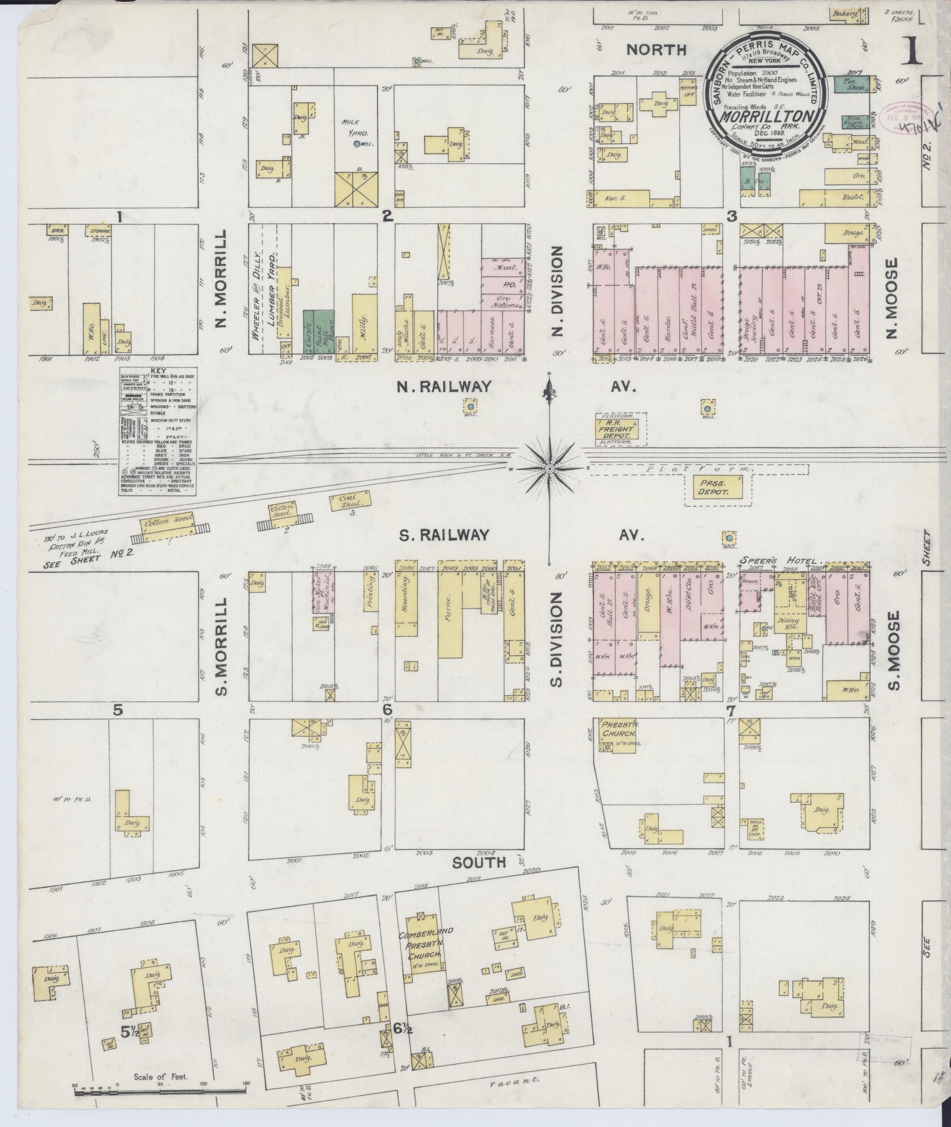 Sanborn Fire Insurance Map from Morrilton, Conway County, Arkansas (1889), Sheet #0001 - Historic Sanborn Fire Insurance Map Print, vintage old map wall art, antique decor, genealogy gift, Arkansas Arkansas map