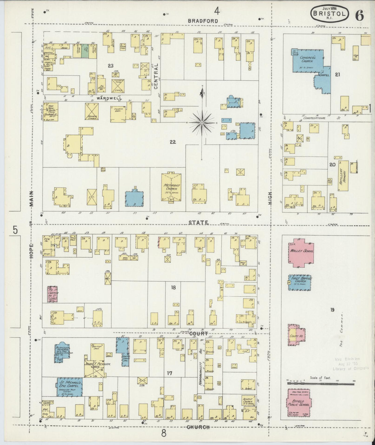 Sanborn Fire Insurance Map from Bristol, Bristol County, Rhode Island (1896), Sheet #0006 - Complete Map Set gallery image, historic Sanborn map, vintage wall art, Rhode Island Rhode Island