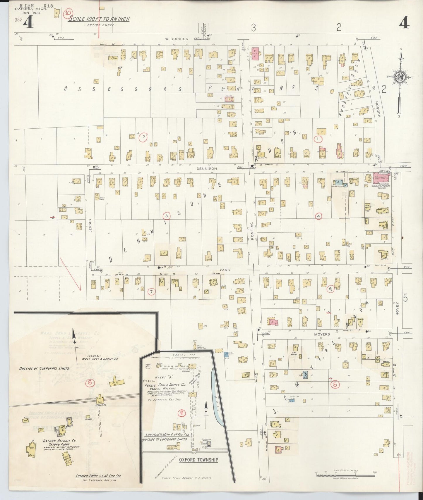 Sanborn Fire Insurance Map from Oxford, Oakland County, Michigan (1945), Sheet #0004 - Complete Map Set gallery image, historic Sanborn map, vintage wall art, Michigan Michigan