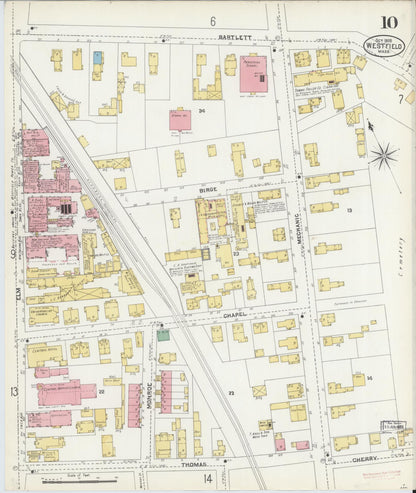 Sanborn Fire Insurance Map from Westfield, Hampden County, Massachusetts (1905), Sheet #0010 - Historic Sanborn Fire Insurance Map Print, vintage old map wall art, antique decor, genealogy gift, Massachusetts Massachusetts map