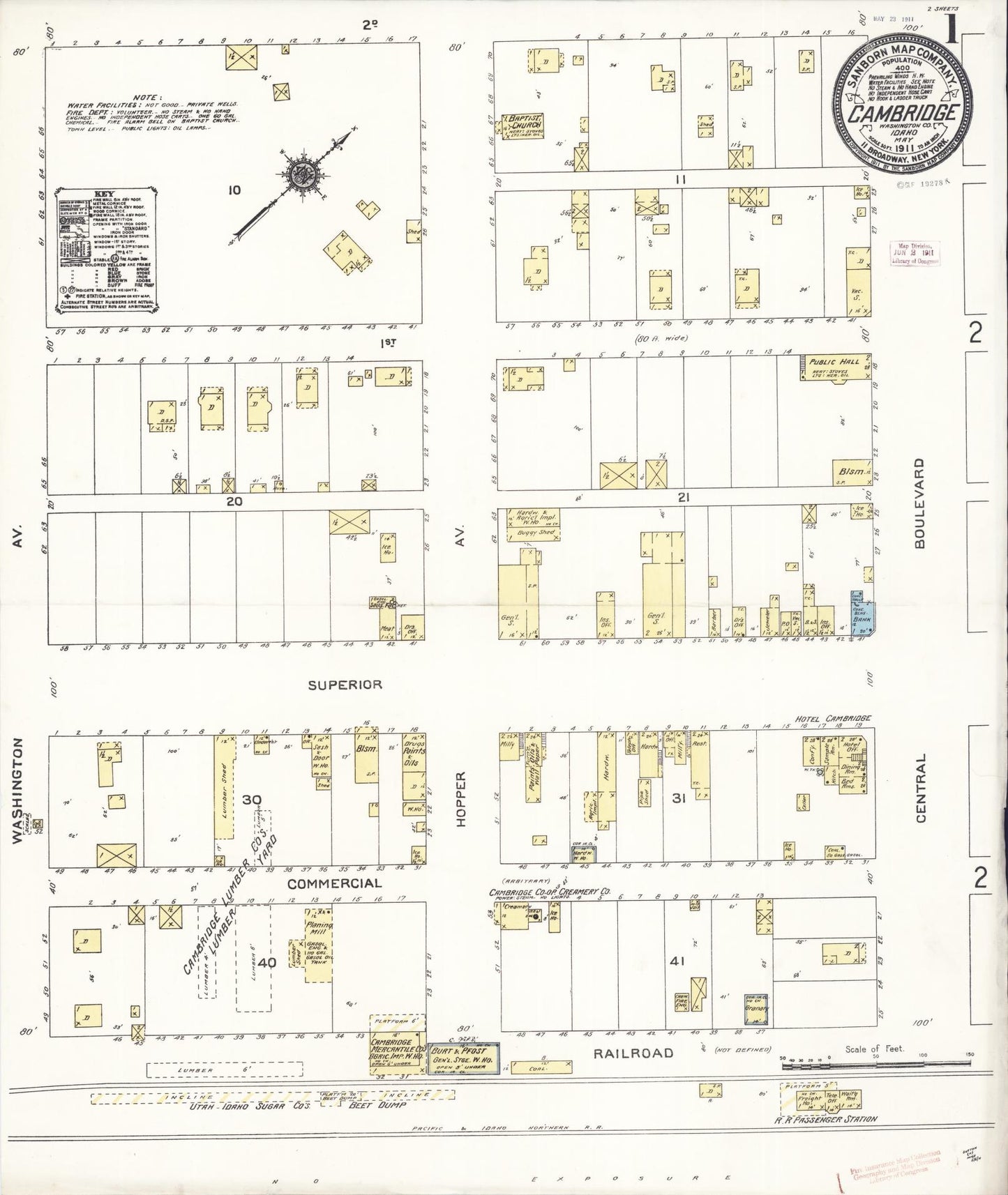 Sanborn Fire Insurance Map from Cambridge, Washington County, Idaho (1911), Sheet #0001 - Historic Sanborn Fire Insurance Map Print, vintage old map wall art, antique decor, genealogy gift, Idaho Idaho map