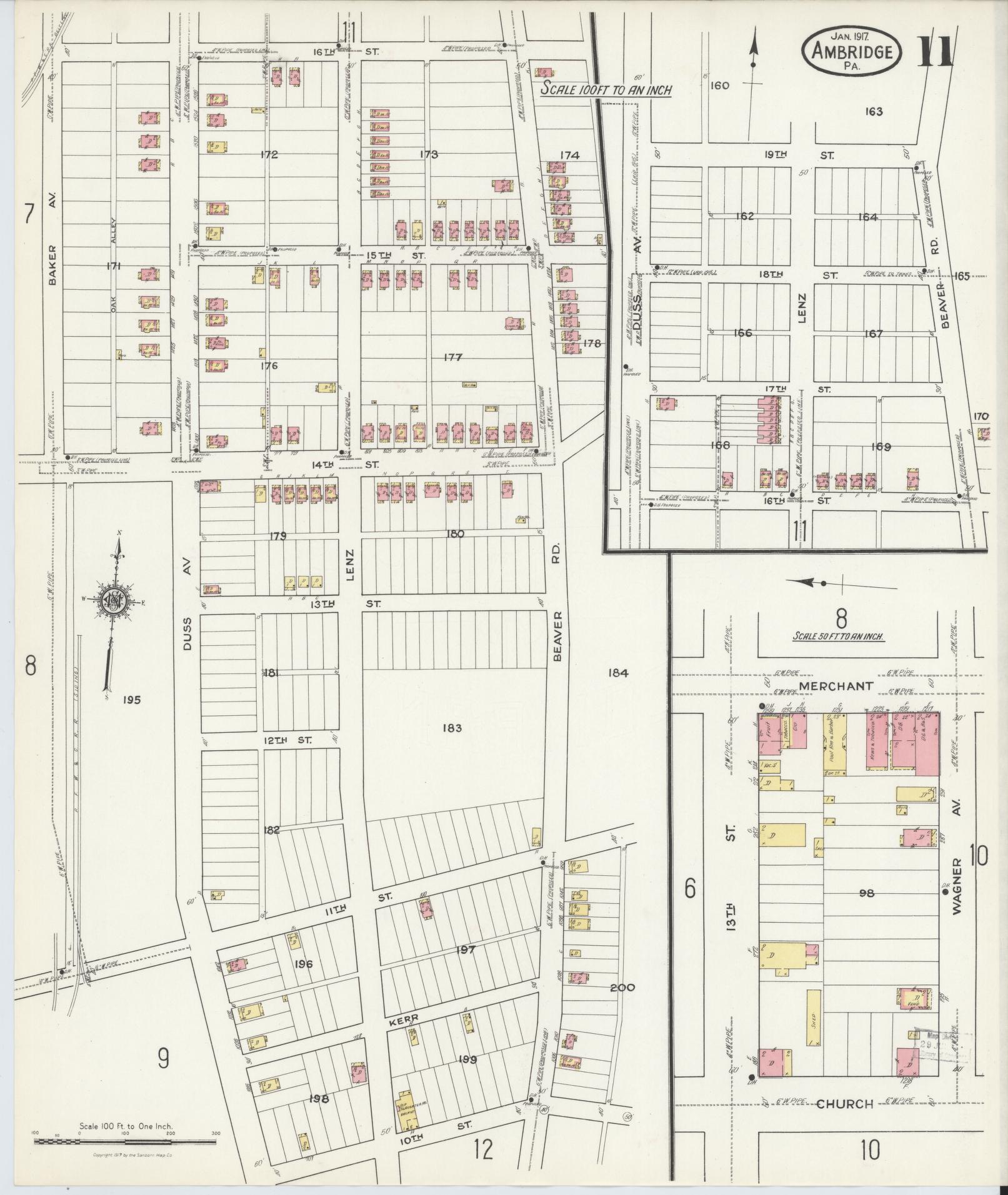 Sanborn Fire Insurance Map from Ambridge, Beaver County, Pennsylvania (1917), Sheet #0011 - Historic Sanborn Fire Insurance Map Print, vintage old map wall art, antique decor, genealogy gift, Pennsylvania Pennsylvania map
