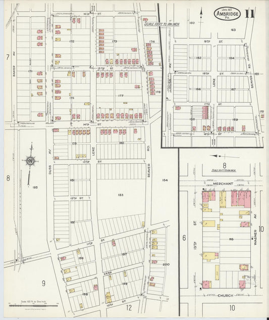 Sanborn Fire Insurance Map from Ambridge, Beaver County, Pennsylvania (1917), Sheet #0011 - Historic Sanborn Fire Insurance Map Print, vintage old map wall art, antique decor, genealogy gift, Pennsylvania Pennsylvania map