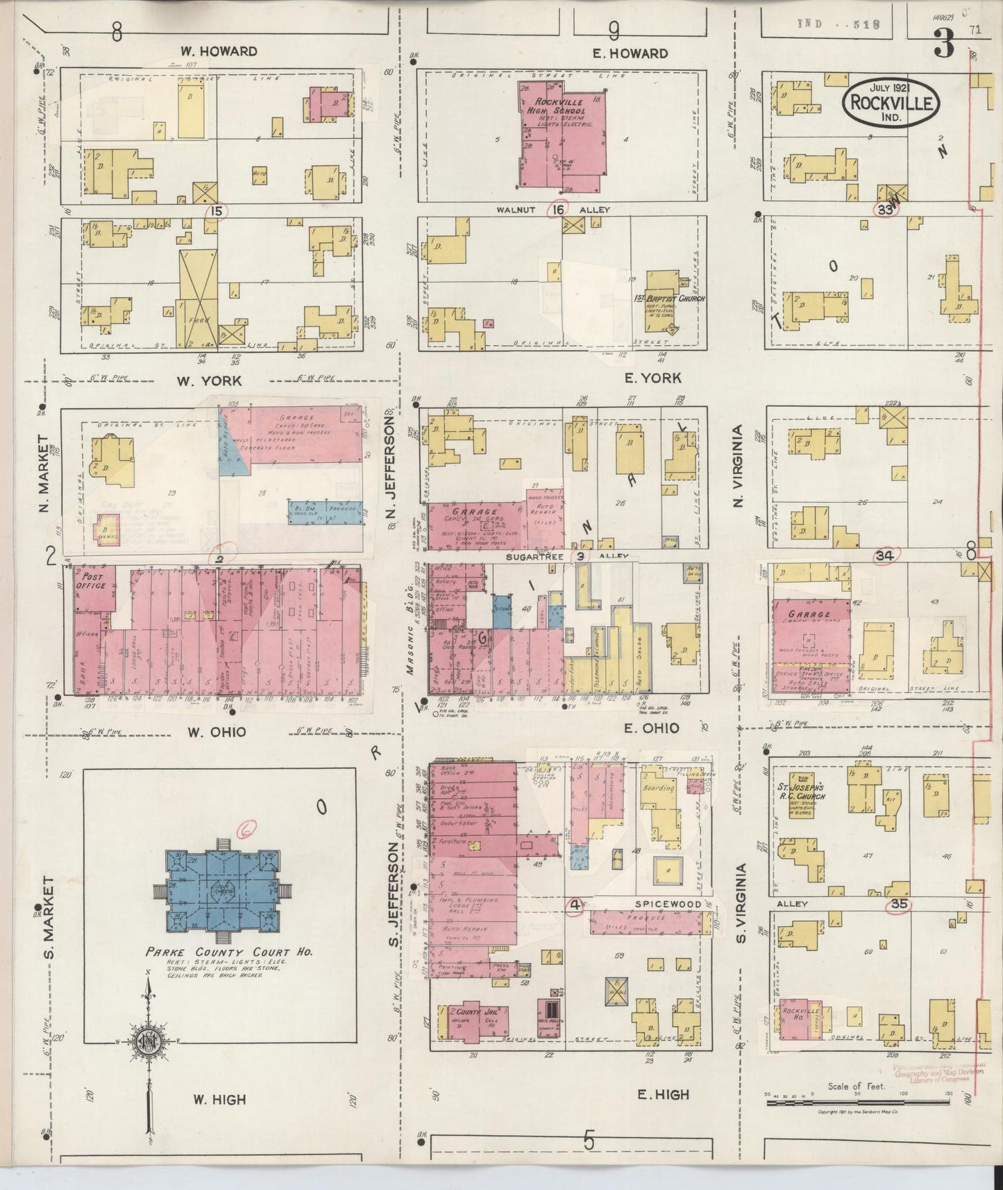 Sanborn Fire Insurance Map from Rockville, Parke County, Indiana (1932), Sheet #0003 - Complete Map Set gallery image, historic Sanborn map, vintage wall art, Indiana Indiana