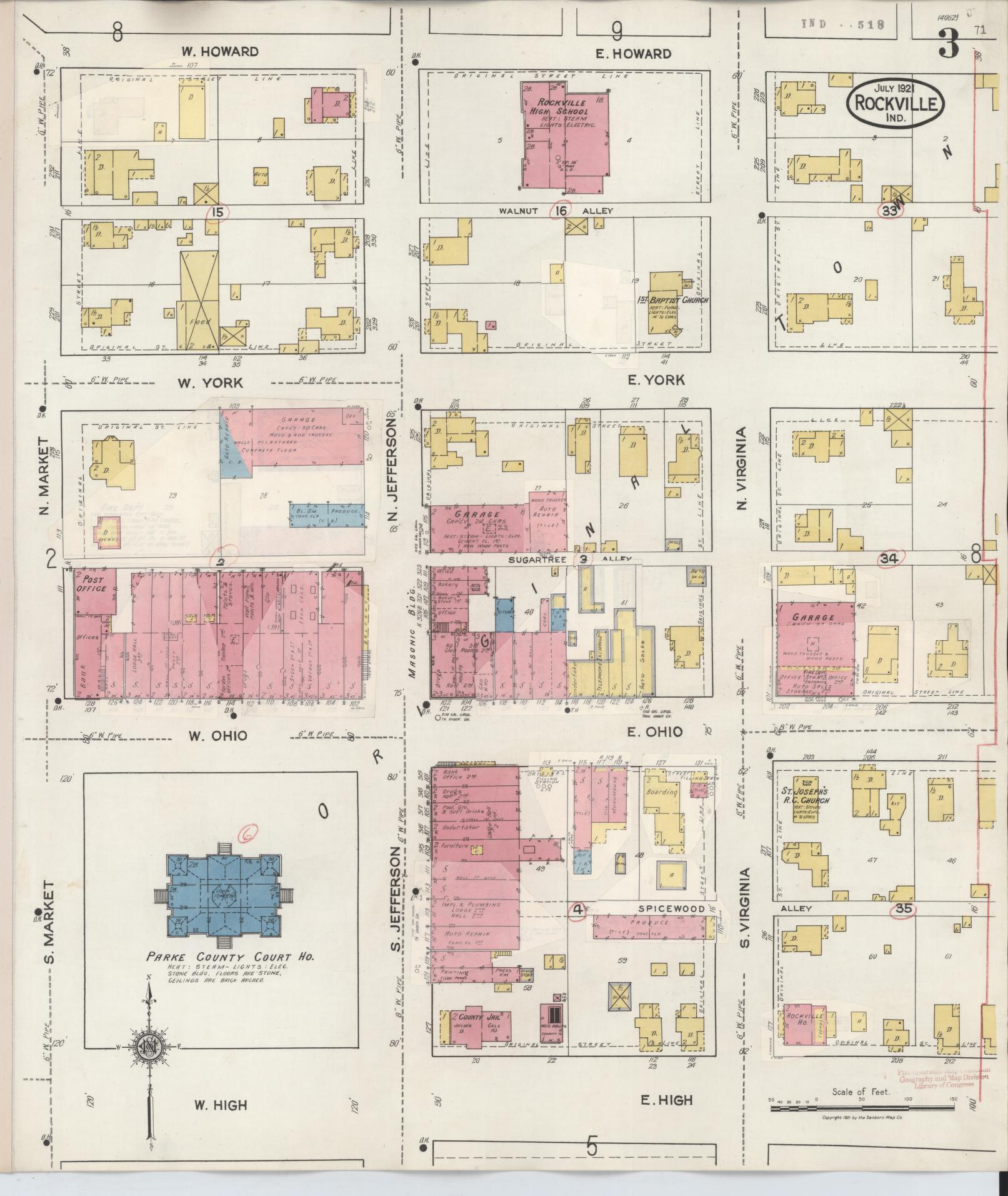 Sanborn Fire Insurance Map from Rockville, Parke County, Indiana (1932), Sheet #0003 - Complete Map Set gallery image, historic Sanborn map, vintage wall art, Indiana Indiana