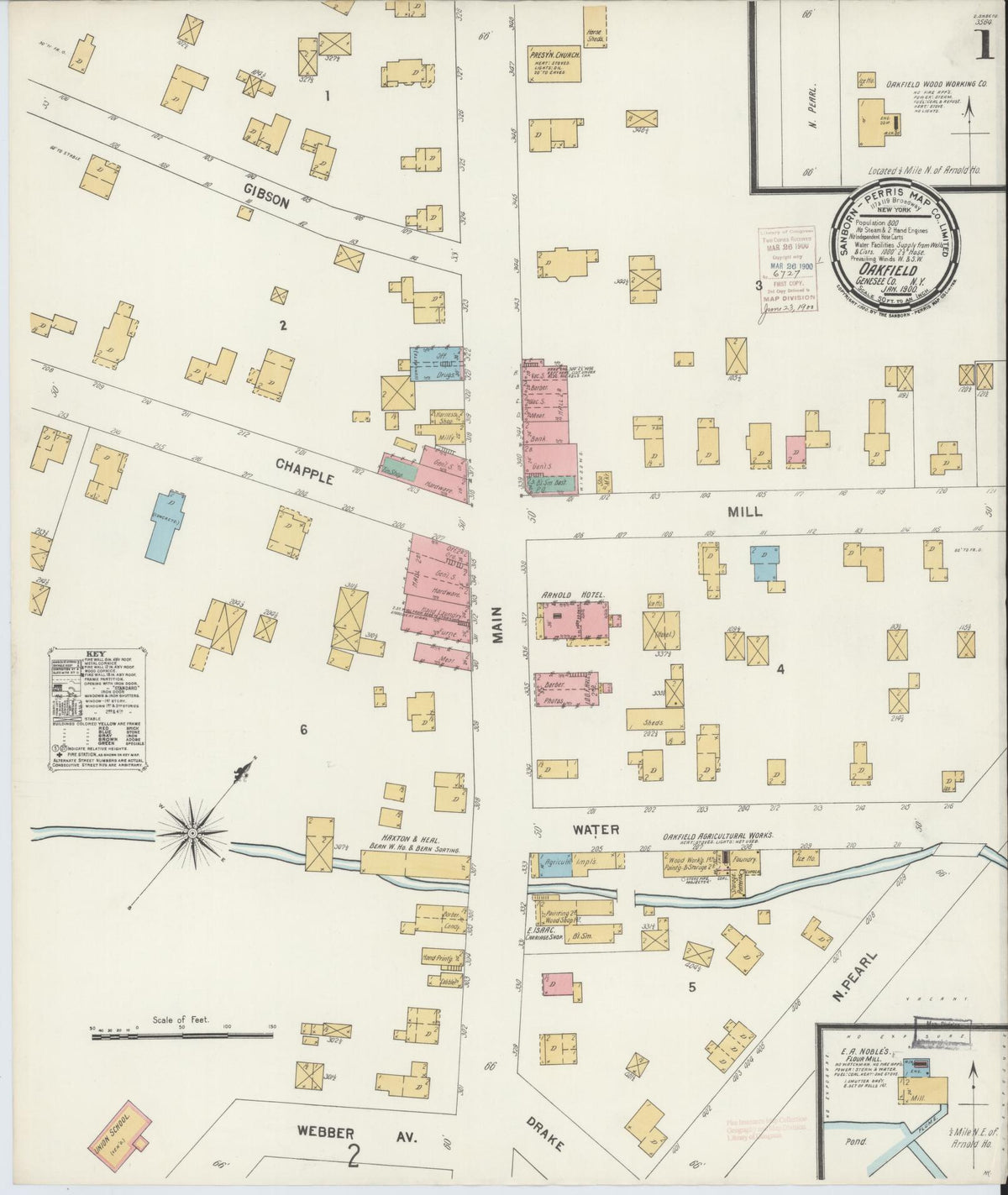 Sanborn Fire Insurance Map from Oakfield, Genesee County, New York (1900), Sheet #0001 - Historic Sanborn Fire Insurance Map Print, vintage old map wall art, antique decor, genealogy gift, New York New York map