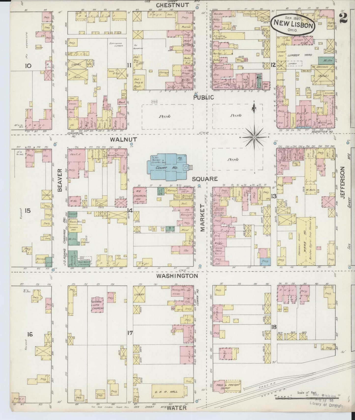 Sanborn Fire Insurance Map from New Lisbon, Columbiana County, Ohio (1887), Sheet #0002 - Complete Map Set gallery image, historic Sanborn map, vintage wall art, Ohio Ohio