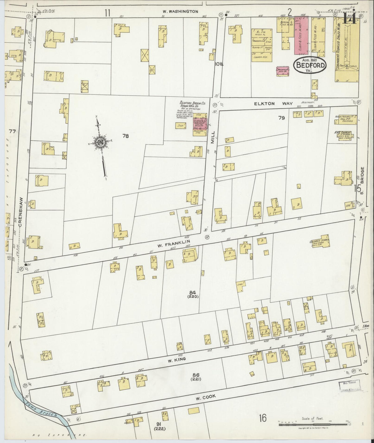 Sanborn Fire Insurance Map from Bedford, Independent Cities, Virginia (1921), Sheet #0014 - Complete Map Set gallery image, historic Sanborn map, vintage wall art, Virginia Virginia