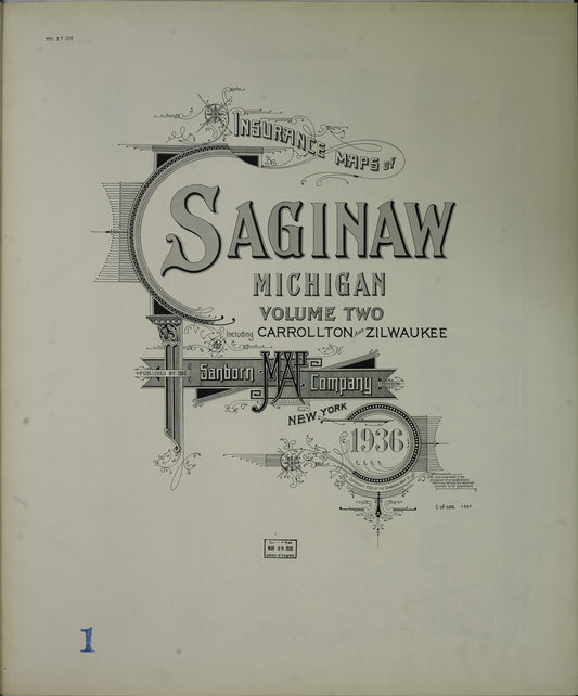 Sanborn Fire Insurance Map from Saginaw, Saginaw County, Michigan (1936), Sheet #0001 - Historic Sanborn Fire Insurance Map Print, vintage old map wall art, antique decor, genealogy gift, Michigan Michigan map