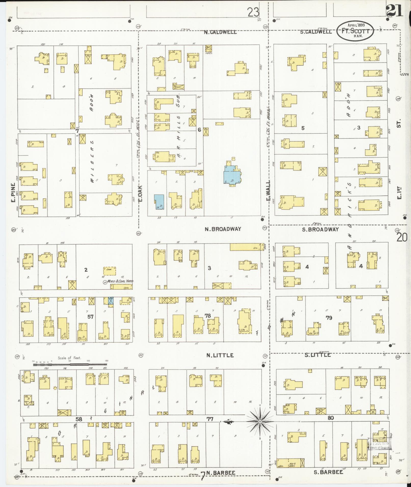 Sanborn Fire Insurance Map from Fort Scott, Bourbon County, Kansas (1899), Sheet #0021 - Historic Sanborn Fire Insurance Map Print, vintage old map wall art, antique decor, genealogy gift, Kansas Kansas map