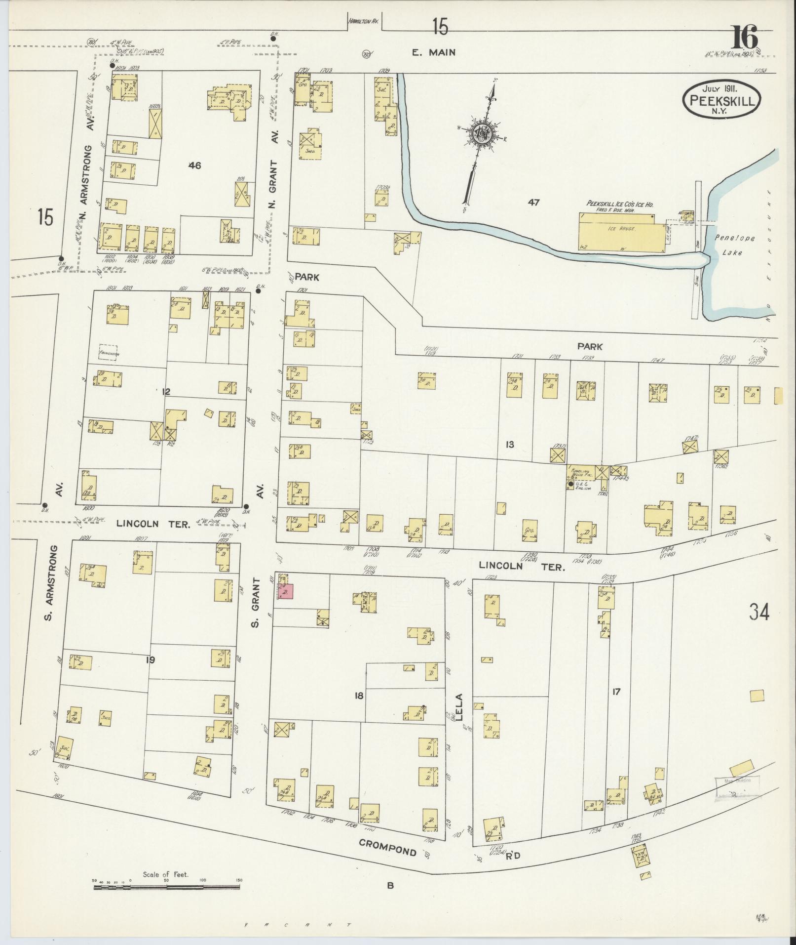 Sanborn Fire Insurance Map from Peekskill, Westchester County, New York (1911), Sheet #0016 - Historic Sanborn Fire Insurance Map Print, vintage old map wall art, antique decor, genealogy gift, New York New York map