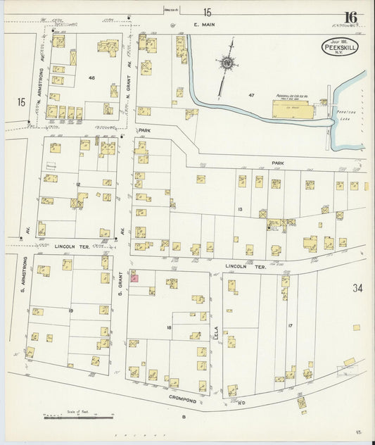 Sanborn Fire Insurance Map from Peekskill, Westchester County, New York (1911), Sheet #0016 - Historic Sanborn Fire Insurance Map Print, vintage old map wall art, antique decor, genealogy gift, New York New York map