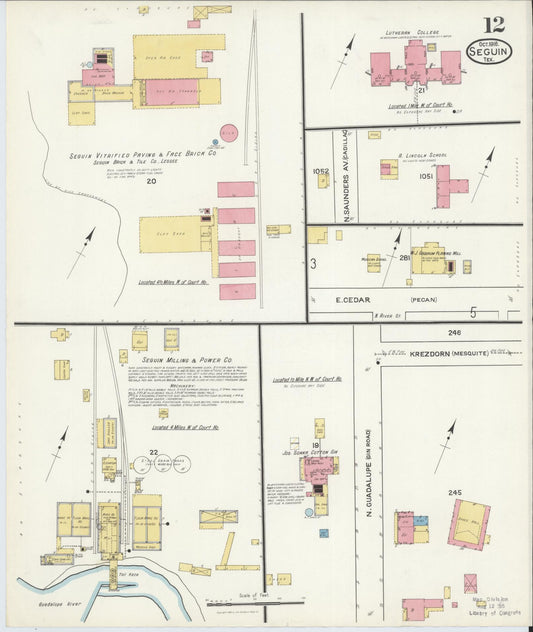 Sanborn Fire Insurance Map from Seguin, Guadalupe County, Texas (1916), Sheet #0012 - Historic Sanborn Fire Insurance Map Print, vintage old map wall art, antique decor, genealogy gift, Texas Texas map