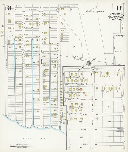 Sanborn Fire Insurance Map from Pleasantville, Atlantic County, New Jersey (1924), Sheet #0011 - Historic Sanborn Fire Insurance Map Print, vintage old map wall art, antique decor, genealogy gift, New Jersey New Jersey map