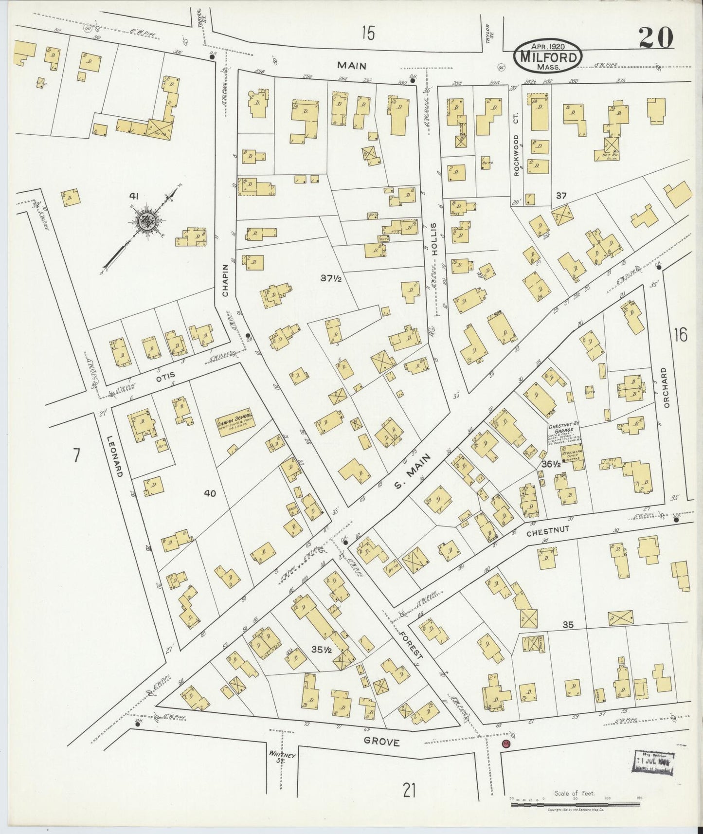 Sanborn Fire Insurance Map from Milford, Worcester County, Massachusetts (1920), Sheet #0020 - Complete Map Set gallery image, historic Sanborn map, vintage wall art, Massachusetts Massachusetts