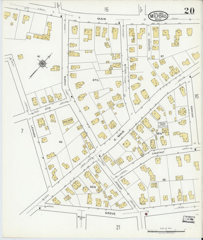 Sanborn Fire Insurance Map from Milford, Worcester County, Massachusetts (1920), Sheet #0020 - Complete Map Set gallery image, historic Sanborn map, vintage wall art, Massachusetts Massachusetts