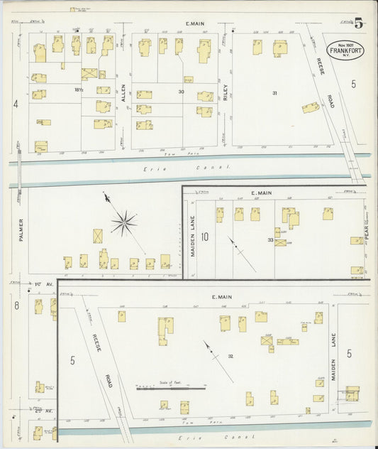 Sanborn Fire Insurance Map from Frankfort, Herkimer County, New York (1907), Sheet #0005 - Historic Sanborn Fire Insurance Map Print, vintage old map wall art, antique decor, genealogy gift, New York New York map