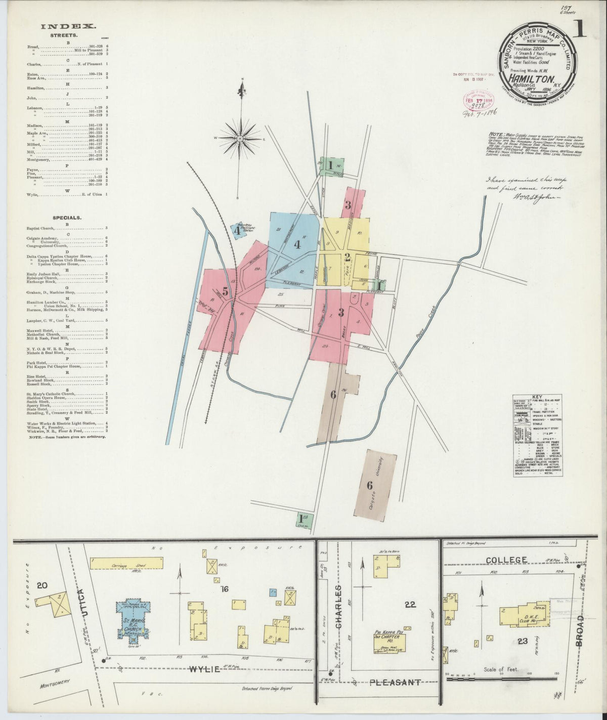 Sanborn Fire Insurance Map from Hamilton, Madison County, New York (1896), Sheet #0001 - Complete Map Set gallery image, historic Sanborn map, vintage wall art, New York New York