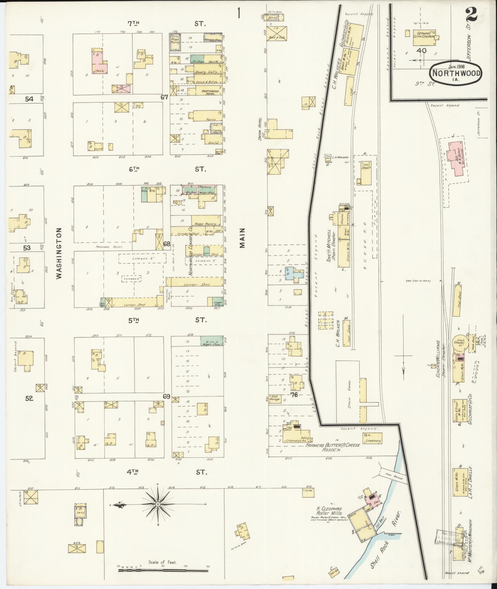 Sanborn Fire Insurance Map from Northwood, Worth County, Iowa (1896), Sheet #0002 - Historic Sanborn Fire Insurance Map Print