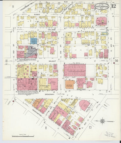 Sanborn Fire Insurance Map from East Liverpool, Columbiana County, Ohio (1913), Sheet #0012 - Historic Sanborn Fire Insurance Map Print, vintage old map wall art, antique decor, genealogy gift, Ohio Ohio map