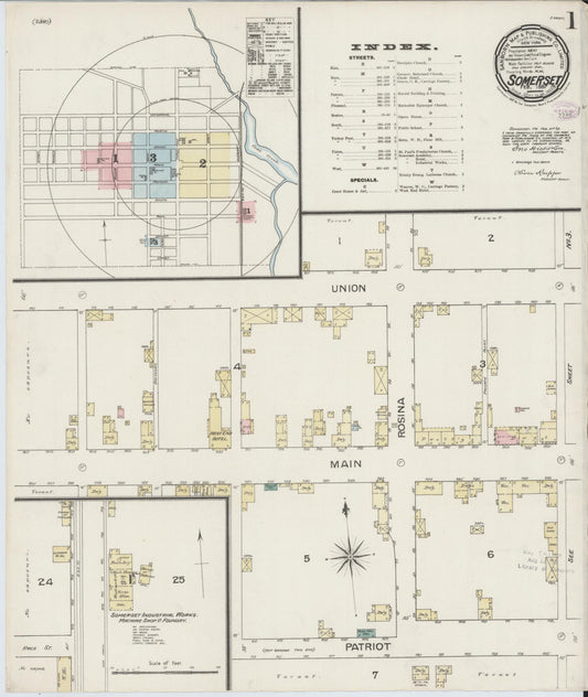 Sanborn Fire Insurance Map from Somerset, Somerset County, Pennsylvania (1887), Sheet #0001 - Historic Sanborn Fire Insurance Map Print, vintage old map wall art, antique decor, genealogy gift, Pennsylvania Pennsylvania map