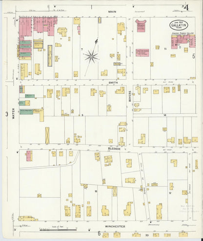 Sanborn Fire Insurance Map from Gallatin, Sumner County, Tennessee (1908), Sheet #0004 - Complete Map Set gallery image, historic Sanborn map, vintage wall art, Tennessee Tennessee
