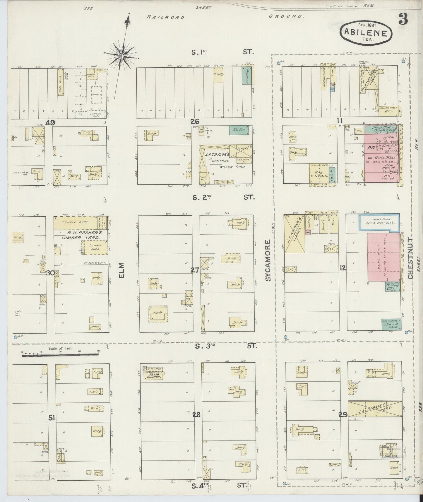 Sanborn Fire Insurance Map from Abilene, Taylor County, Texas (1891), Sheet #0003 - Historic Sanborn Fire Insurance Map Print, vintage old map wall art, antique decor, genealogy gift, Texas Texas map