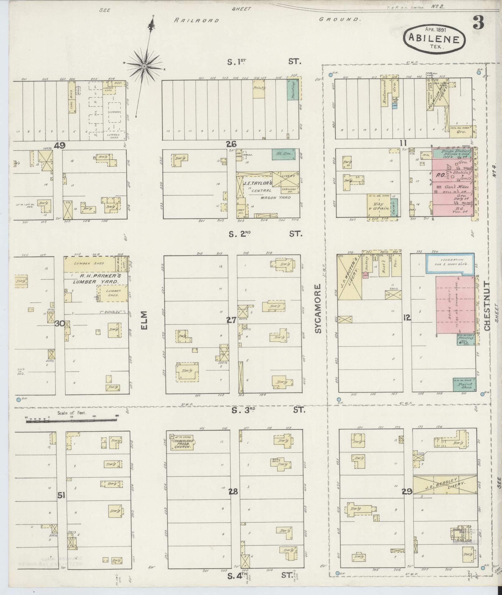 Sanborn Fire Insurance Map from Abilene, Taylor County, Texas (1891), Sheet #0003 - Historic Sanborn Fire Insurance Map Print, vintage old map wall art, antique decor, genealogy gift, Texas Texas map