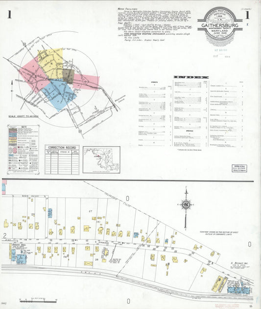 Sanborn Fire Insurance Map from Gaithersburg, Montgomery County, Maryland (1949), Sheet #0001 - Historic Sanborn Fire Insurance Map Print, vintage old map wall art, antique decor, genealogy gift, Maryland Maryland map