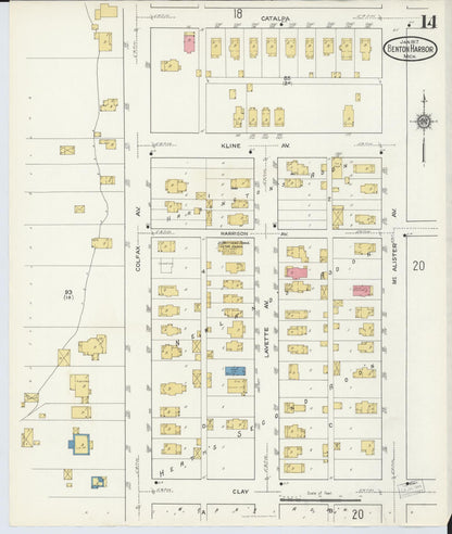 Sanborn Fire Insurance Map from Benton Harbor, Berrien County, Michigan (1917), Sheet #0014 - Complete Map Set gallery image, historic Sanborn map, vintage wall art, Michigan Michigan
