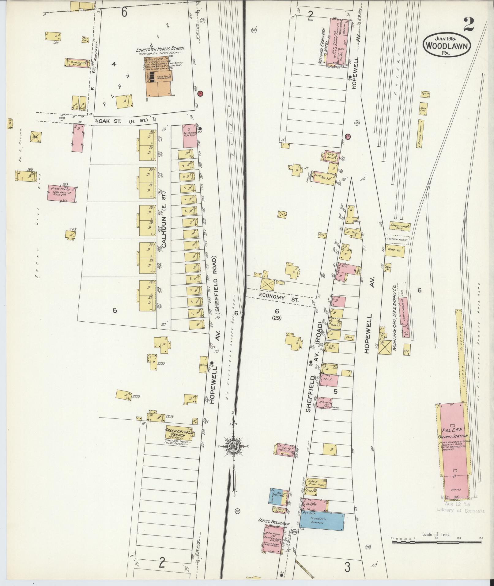 Sanborn Fire Insurance Map from Woodlawn, Beaver County, Pennsylvania (1915), Sheet #0002 - Complete Map Set gallery image, historic Sanborn map, vintage wall art, Pennsylvania Pennsylvania