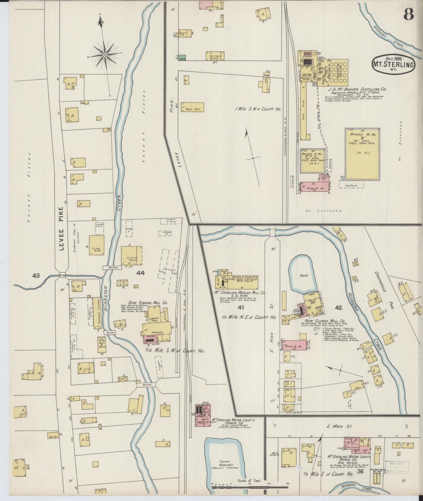 Sanborn Fire Insurance Map from Mount Sterling, Montgomery County, Kentucky (1895), Sheet #0008 - Historic Sanborn Fire Insurance Map Print, vintage old map wall art, antique decor, genealogy gift, Kentucky Kentucky map