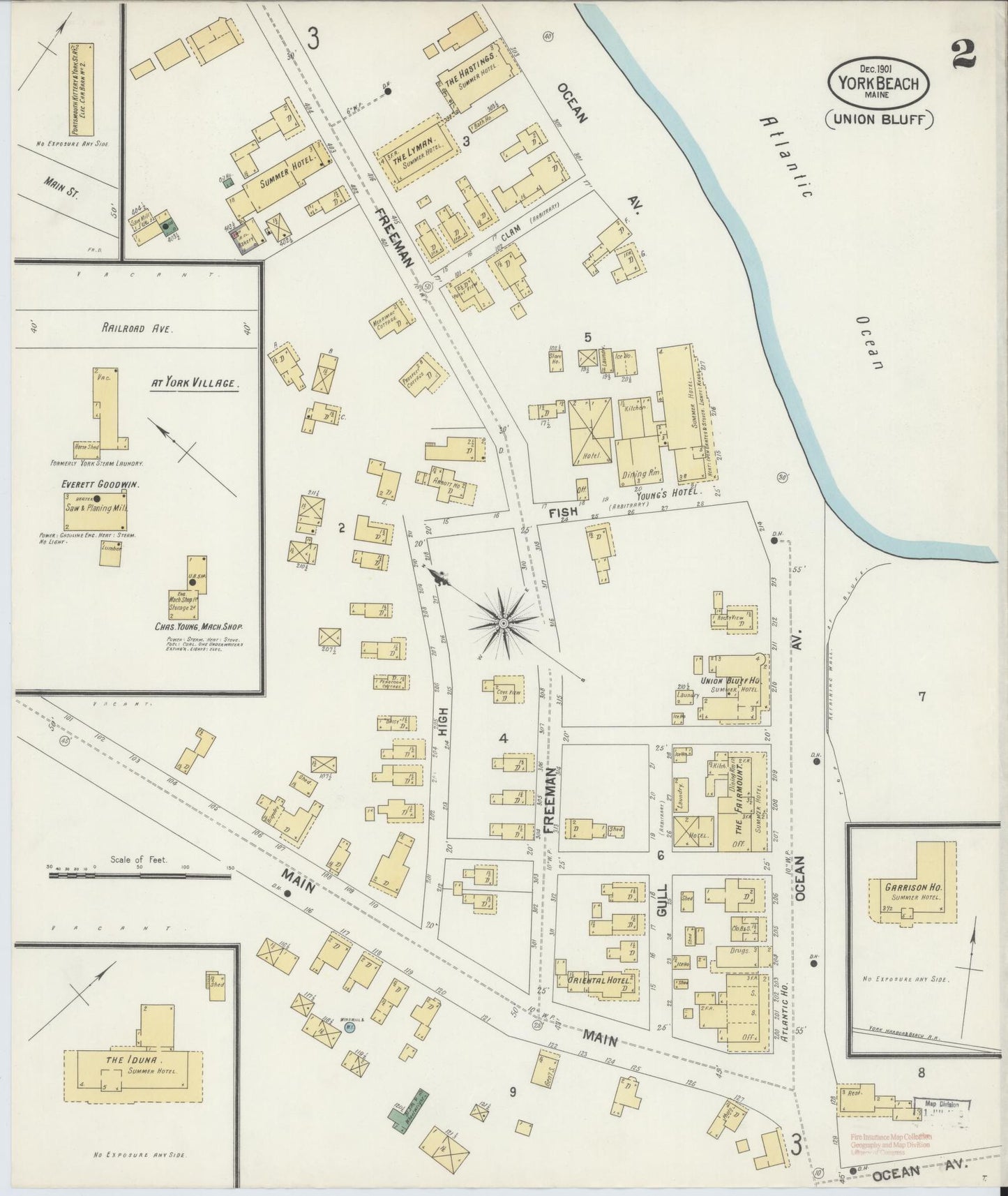 Sanborn Fire Insurance Map from York Beach, York County, Maine (1901), Sheet #0002 - Complete Map Set gallery image, historic Sanborn map, vintage wall art, Maine Maine