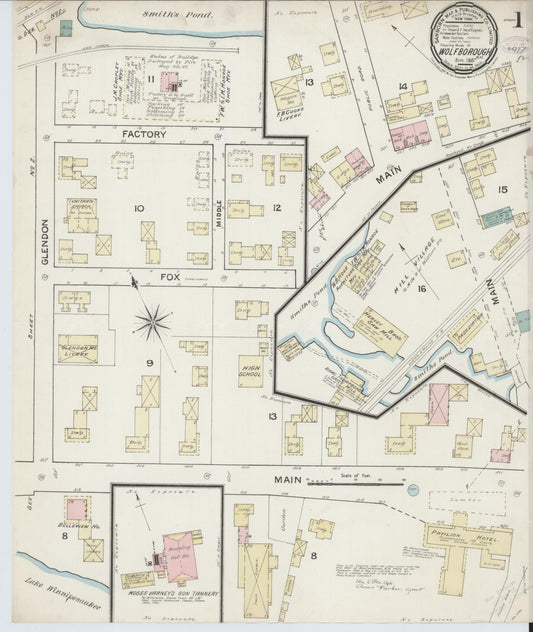 Sanborn Fire Insurance Map from Wolfeboro, Carroll County, New Hampshire (1887), Sheet #0001 - Historic Sanborn Fire Insurance Map Print, vintage old map wall art, antique decor, genealogy gift, New Hampshire New Hampshire map