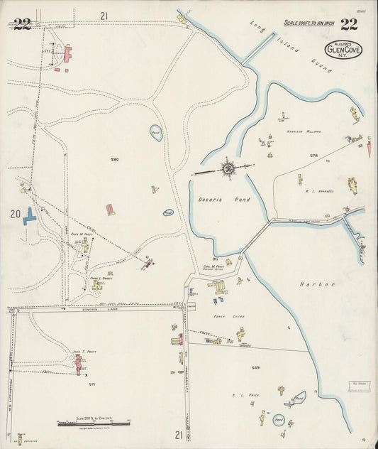 Sanborn Fire Insurance Map from Glen Cove, Nassau County, New York (1925), Sheet #0022 - Historic Sanborn Fire Insurance Map Print, vintage old map wall art, antique decor, genealogy gift, New York New York map