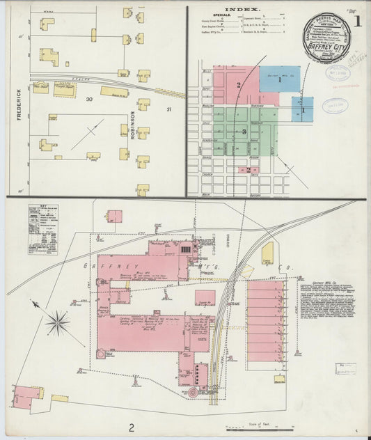 Sanborn Fire Insurance Map from Gaffney, Cherokee County, South Carolina. (1898) – Historic Sanborn Fire Insurance Map Print