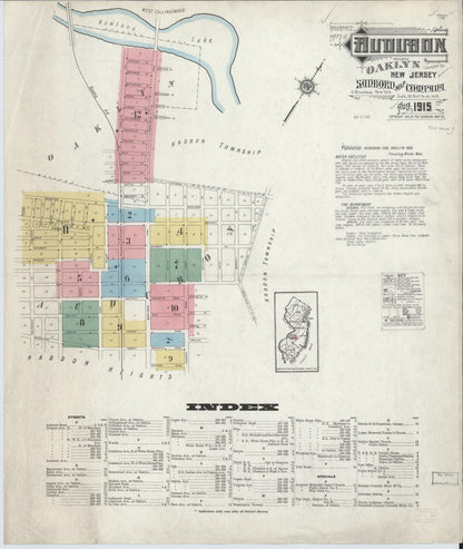 Sanborn Fire Insurance Map from Audubon, Camden County, New Jersey (1915), Sheet #0001 - Complete Map Set gallery image, historic Sanborn map, vintage wall art, New Jersey New Jersey