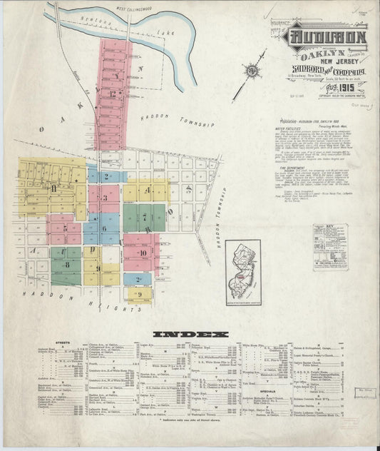 Sanborn Fire Insurance Map from Audubon, Camden County, New Jersey (1915), Sheet #0001 - Complete Map Set gallery image, historic Sanborn map, vintage wall art, New Jersey New Jersey
