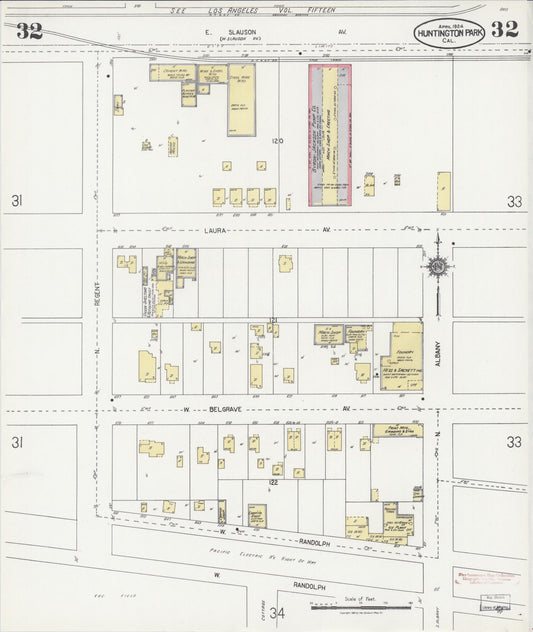 Sanborn Fire Insurance Map from Huntington Park, Los Angeles County, California (1924), Sheet #0032 - Historic Sanborn Fire Insurance Map Print, vintage old map wall art, antique decor, genealogy gift, California California map