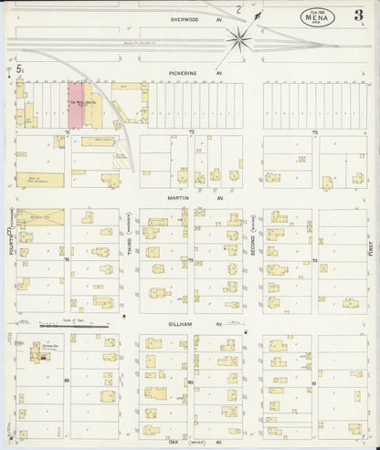 Sanborn Fire Insurance Map from Mena, Polk County, Arkansas (1908), Sheet #0003 - Complete Map Set gallery image, historic Sanborn map, vintage wall art, Arkansas Arkansas