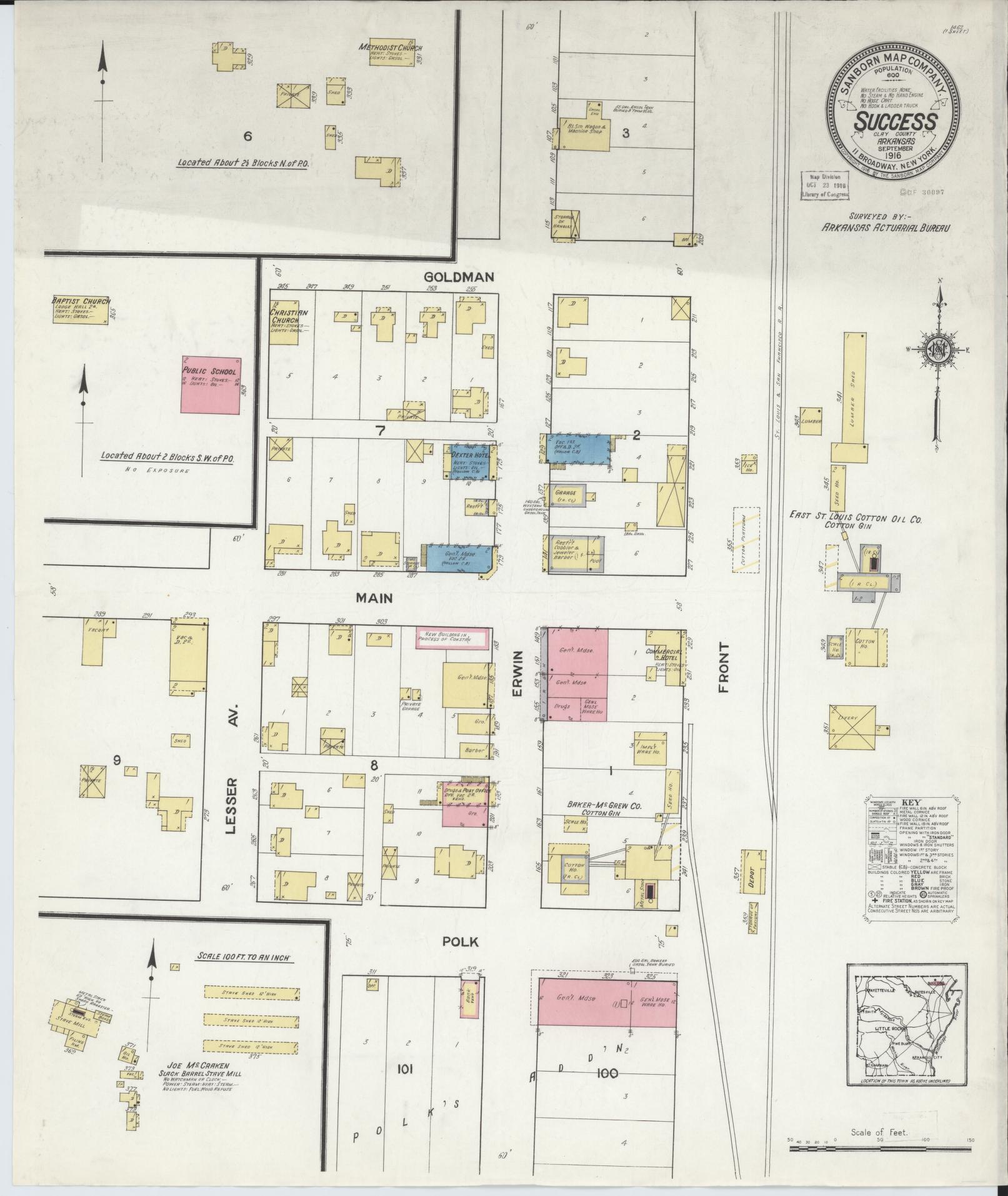 Sanborn Fire Insurance Map from Success, Clay County, Arkansas (1916), Sheet #0001 - Historic Sanborn Fire Insurance Map Print, vintage old map wall art, antique decor, genealogy gift, Arkansas Arkansas map