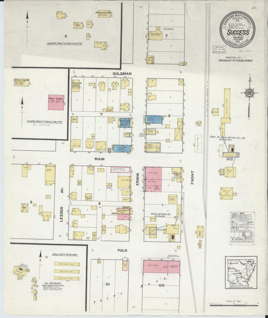 Sanborn Fire Insurance Map from Success, Clay County, Arkansas (1916), Sheet #0001 - Historic Sanborn Fire Insurance Map Print, vintage old map wall art, antique decor, genealogy gift, Arkansas Arkansas map