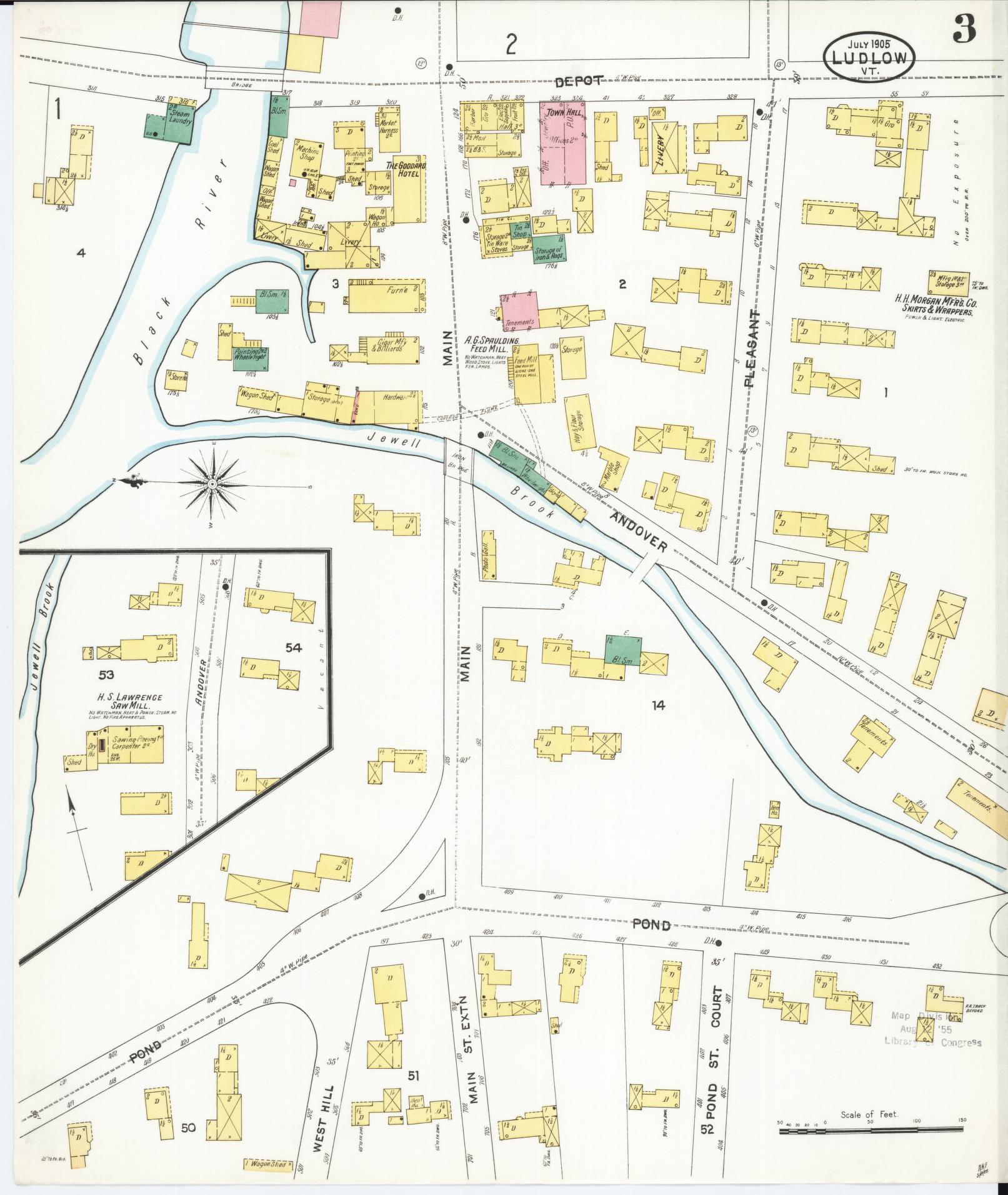 Sanborn Fire Insurance Map from Ludlow, Windsor County, Vermont (1905), Sheet #0003 - Complete Map Set gallery image, historic Sanborn map, vintage wall art, Vermont Vermont