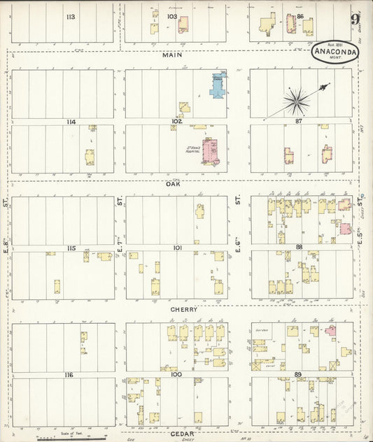Sanborn Fire Insurance Map from Anaconda, Deer Lodge County, Montana (1891), Sheet #0009 - Historic Sanborn Fire Insurance Map Print, vintage old map wall art, antique decor, genealogy gift, Montana Montana map